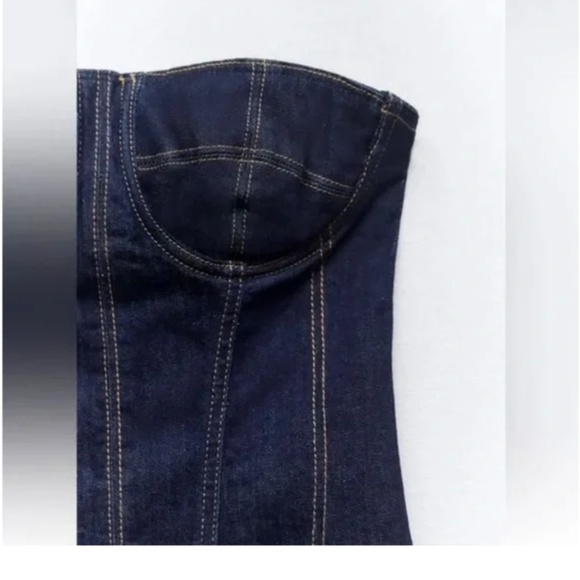 ZARA Denim Bustier Strapless Midi Dress Size M - Picture 10 of 11
